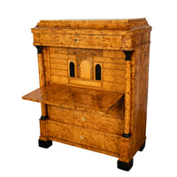 Antique Swedish Golden Birch Ebony Biedermeier Fall Front Desk Secretary Chest