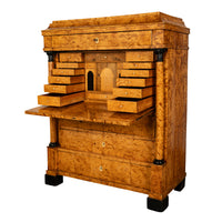 Antique Swedish Golden Birch Ebony Biedermeier Fall Front Desk Secretary Chest