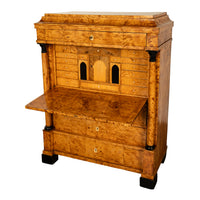 Antique Swedish Golden Birch Ebony Biedermeier Fall Front Desk Secretary Chest