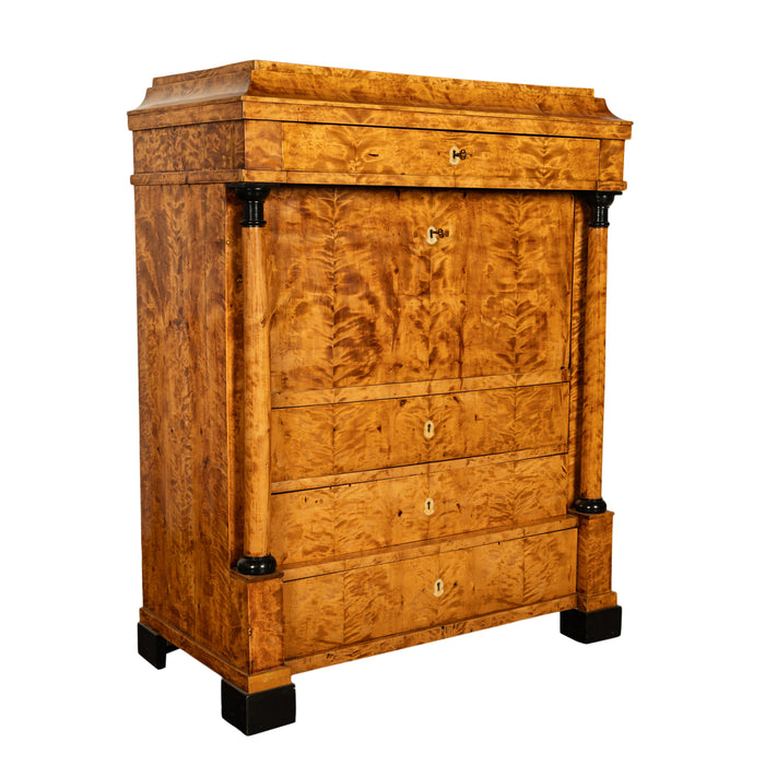 Antique Swedish Golden Birch Ebony Biedermeier Fall Front Desk Secretary Chest