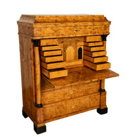 Antique Swedish Golden Birch Ebony Biedermeier Fall Front Desk Secretary Chest