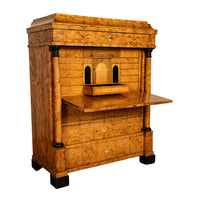 Antique Swedish Golden Birch Ebony Biedermeier Fall Front Desk Secretary Chest