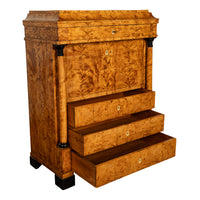 Antique Swedish Golden Birch Ebony Biedermeier Fall Front Desk Secretary Chest