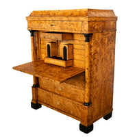 Antique Swedish Golden Birch Ebony Biedermeier Fall Front Desk Secretary Chest
