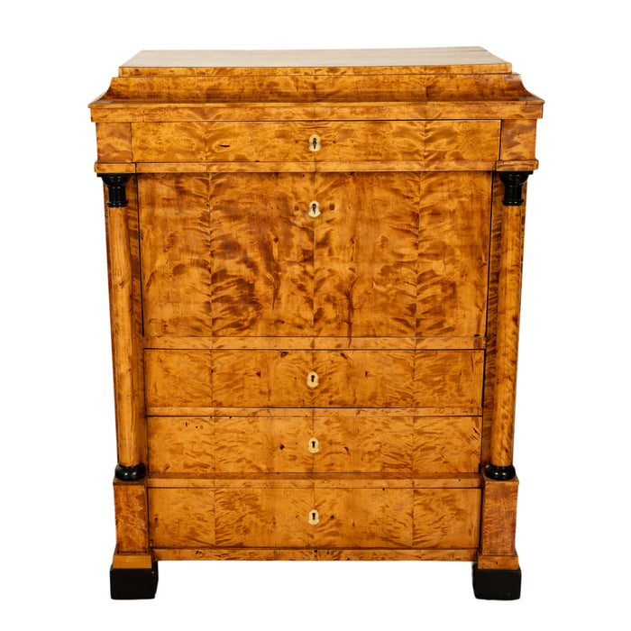 Antique Swedish Golden Birch Ebony Biedermeier Fall Front Desk Secretary Chest