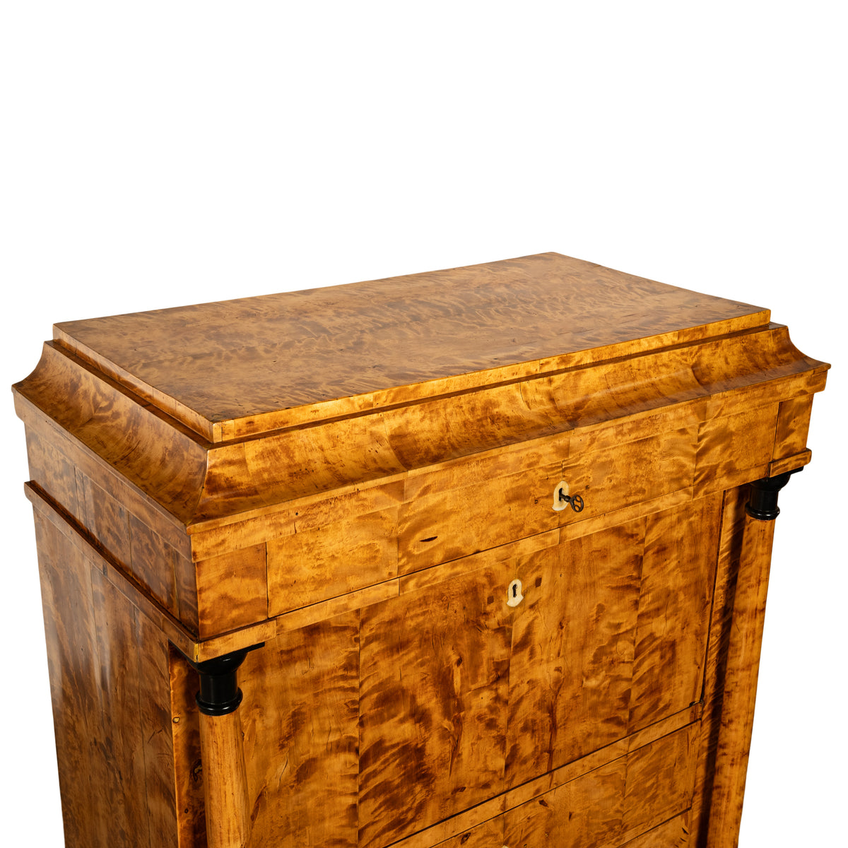 Antique Swedish Golden Birch Ebony Biedermeier Fall Front Desk Secretary Chest