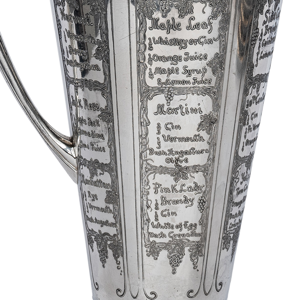 Antique Art Deco Silver Plated Engraved Cocktail Recipe Shaker What'll Yer Have