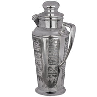Antique Art Deco Silver Plated Engraved Cocktail Recipe Shaker What'll Yer Have