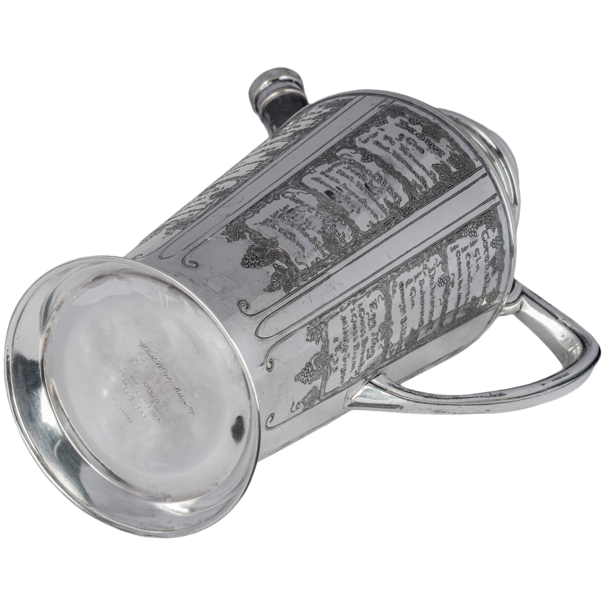 Antique Art Deco Silver Plated Engraved Cocktail Recipe Shaker What'll Yer Have