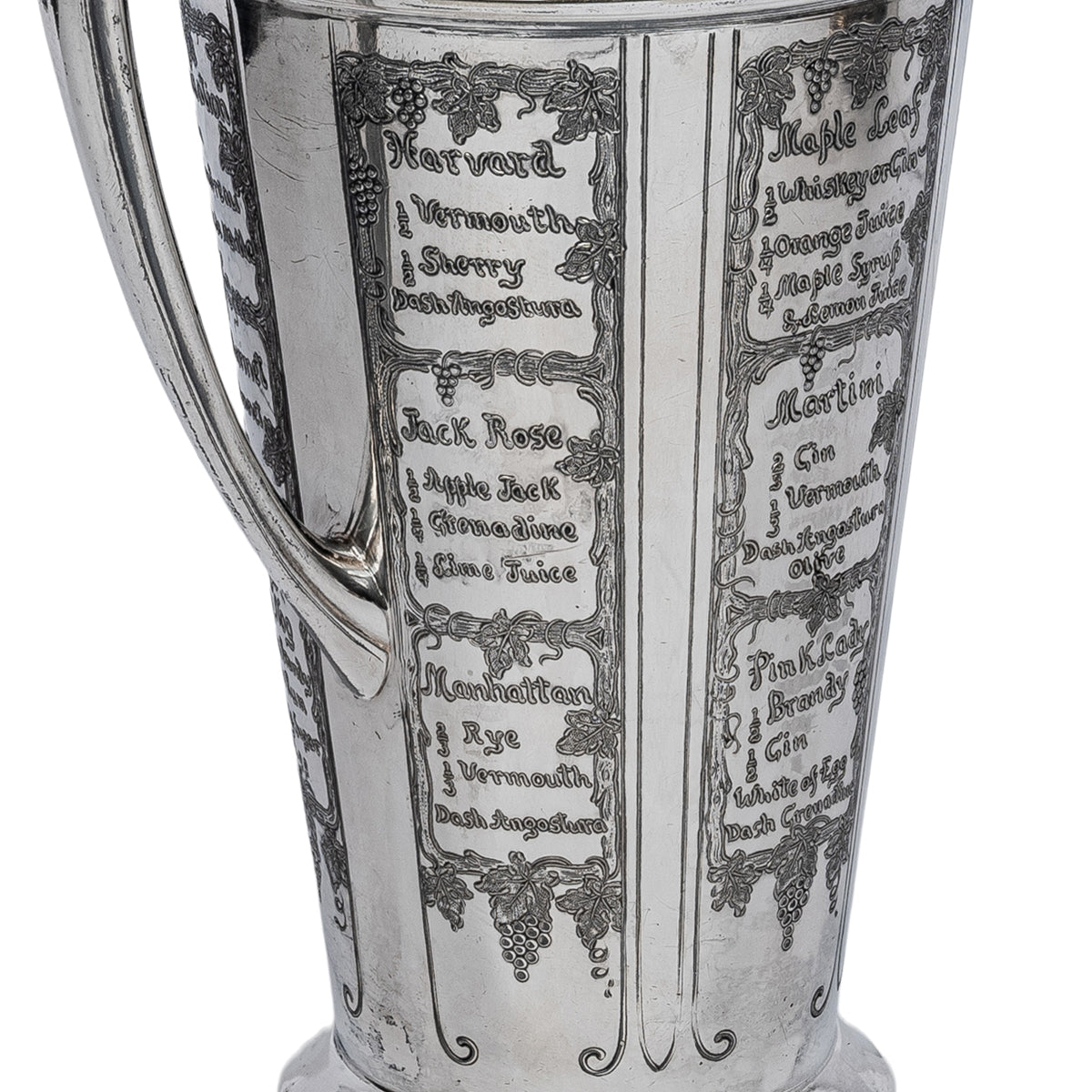 Antique Art Deco Silver Plated Engraved Cocktail Recipe Shaker What'll Yer Have
