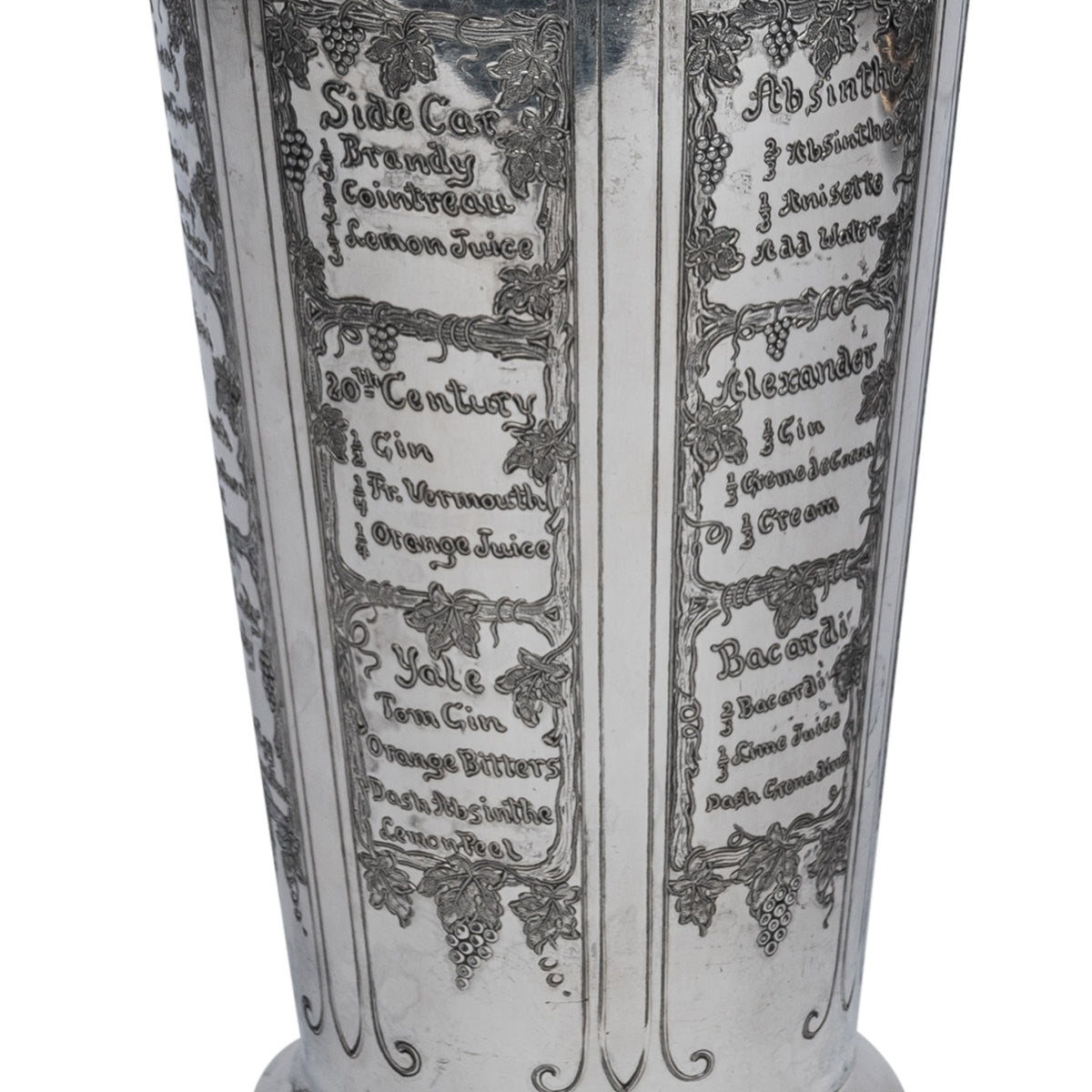 Antique Art Deco Silver Plated Engraved Cocktail Recipe Shaker What'll Yer Have