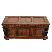 Antique Renaissance Revival Carved Oak Coffer Chest Trunk Window Bench Seat 1880
