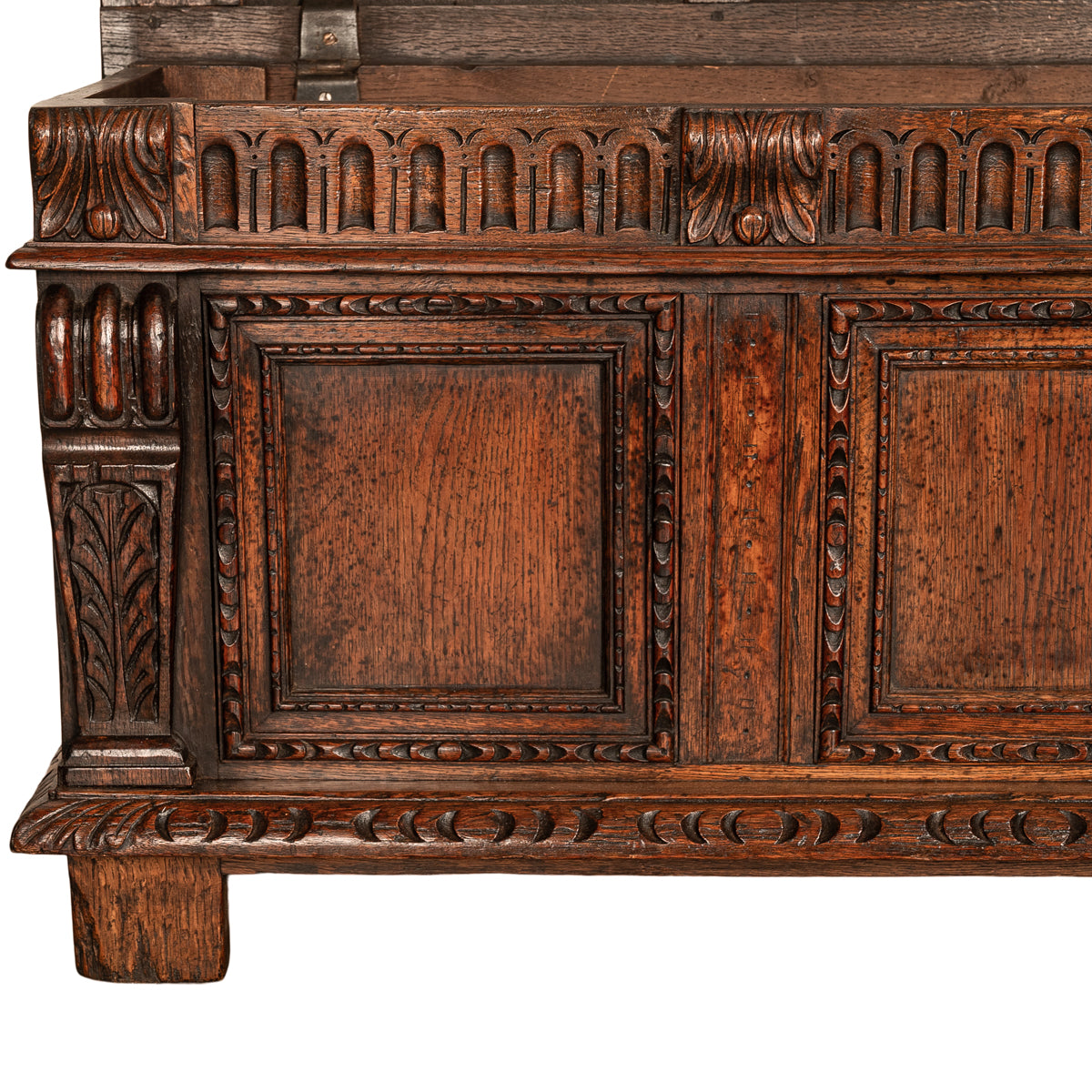Antique Renaissance Revival Carved Oak Coffer Chest Trunk Window Bench Seat 1880