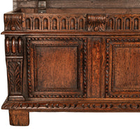 Antique Renaissance Revival Carved Oak Coffer Chest Trunk Window Bench Seat 1880