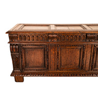 Antique Renaissance Revival Carved Oak Coffer Chest Trunk Window Bench Seat 1880