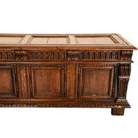 Antique Renaissance Revival Carved Oak Coffer Chest Trunk Window Bench Seat 1880
