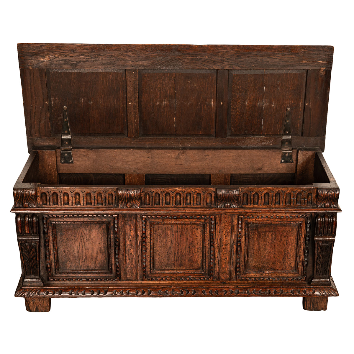 Antique Renaissance Revival Carved Oak Coffer Chest Trunk Window Bench Seat 1880