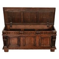 Antique Renaissance Revival Carved Oak Coffer Chest Trunk Window Bench Seat 1880