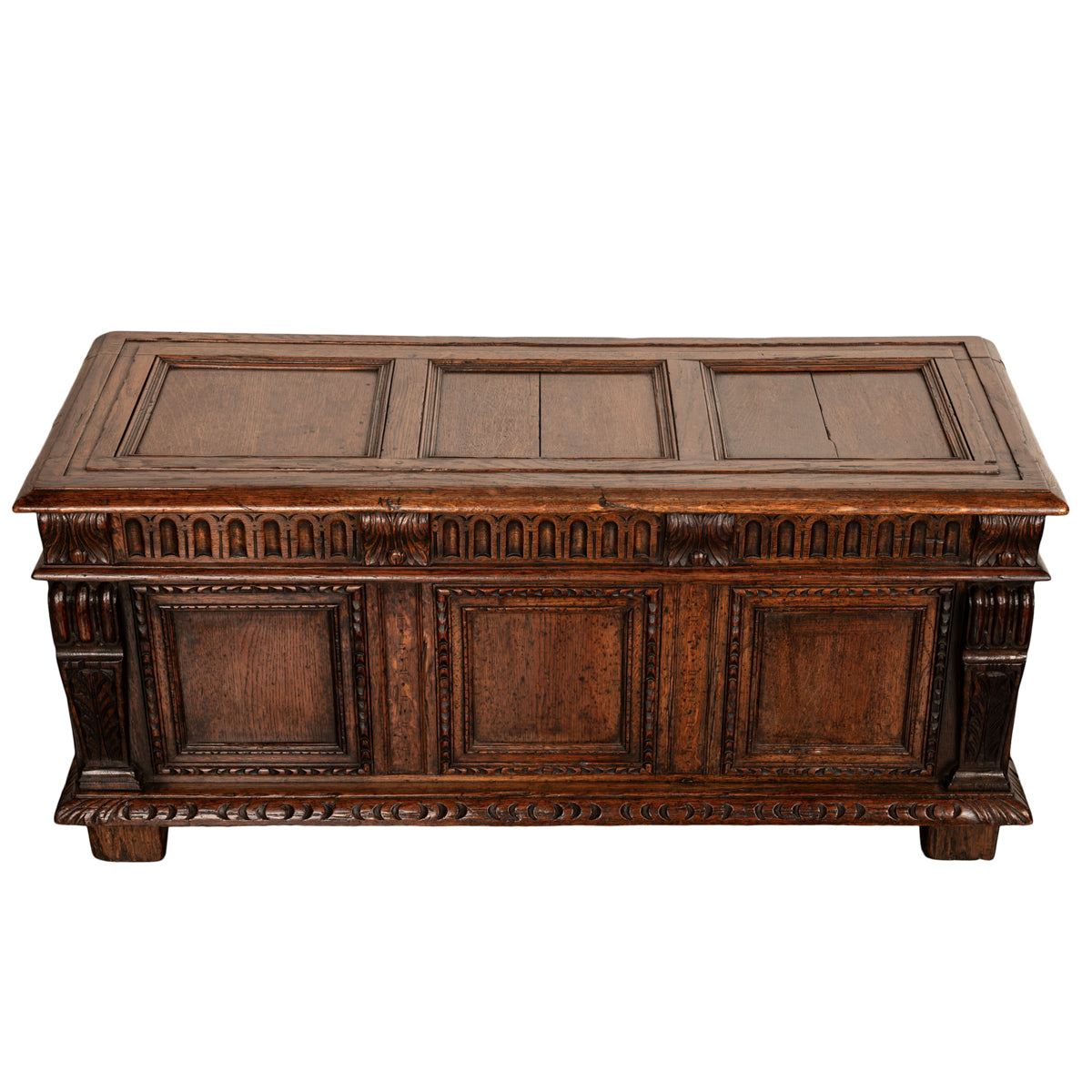 Antique Renaissance Revival Carved Oak Coffer Chest Trunk Window Bench Seat 1880