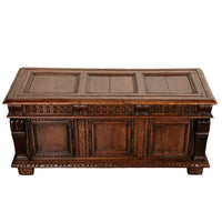 Antique Renaissance Revival Carved Oak Coffer Chest Trunk Window Bench Seat 1880