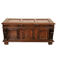 Antique Renaissance Revival Carved Oak Coffer Chest Trunk Window Bench Seat 1880