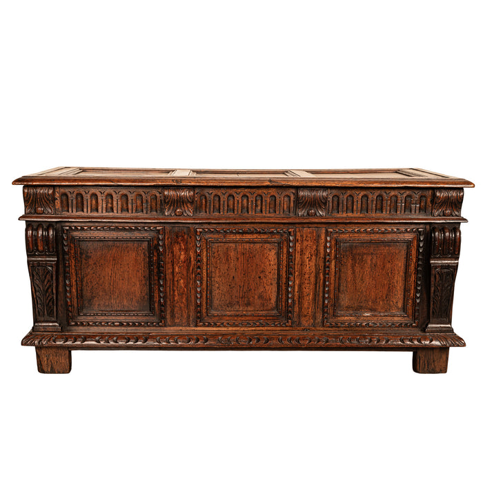 Antique Renaissance Revival Carved Oak Coffer Chest Trunk Window Bench Seat 1880