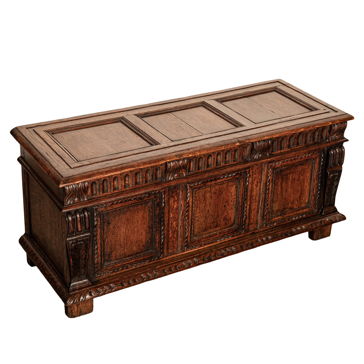 Antique Renaissance Revival Carved Oak Coffer Chest Trunk Window Bench Seat 1880