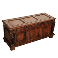 Antique Renaissance Revival Carved Oak Coffer Chest Trunk Window Bench Seat 1880