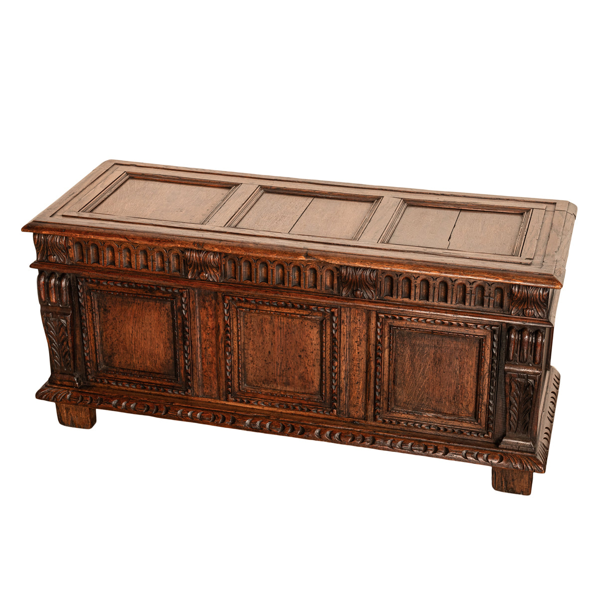 Antique Renaissance Revival Carved Oak Coffer Chest Trunk Window Bench Seat 1880