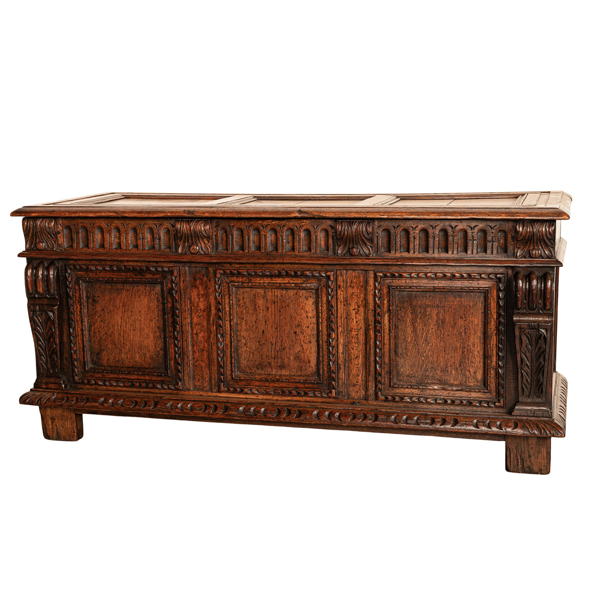 Antique Renaissance Revival Carved Oak Coffer Chest Trunk Window Bench Seat 1880