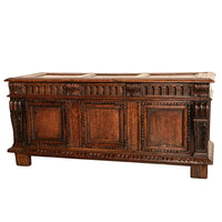 Antique Renaissance Revival Carved Oak Coffer Chest Trunk Window Bench Seat 1880