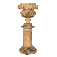 Antique 19th Century Italian Carved Alabaster Neoclassical Urn on Pedestal 1850