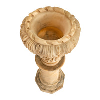 Antique 19th Century Italian Carved Alabaster Neoclassical Urn on Pedestal 1850