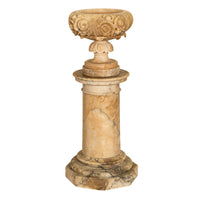 Antique 19th Century Italian Carved Alabaster Neoclassical Urn on Pedestal 1850
