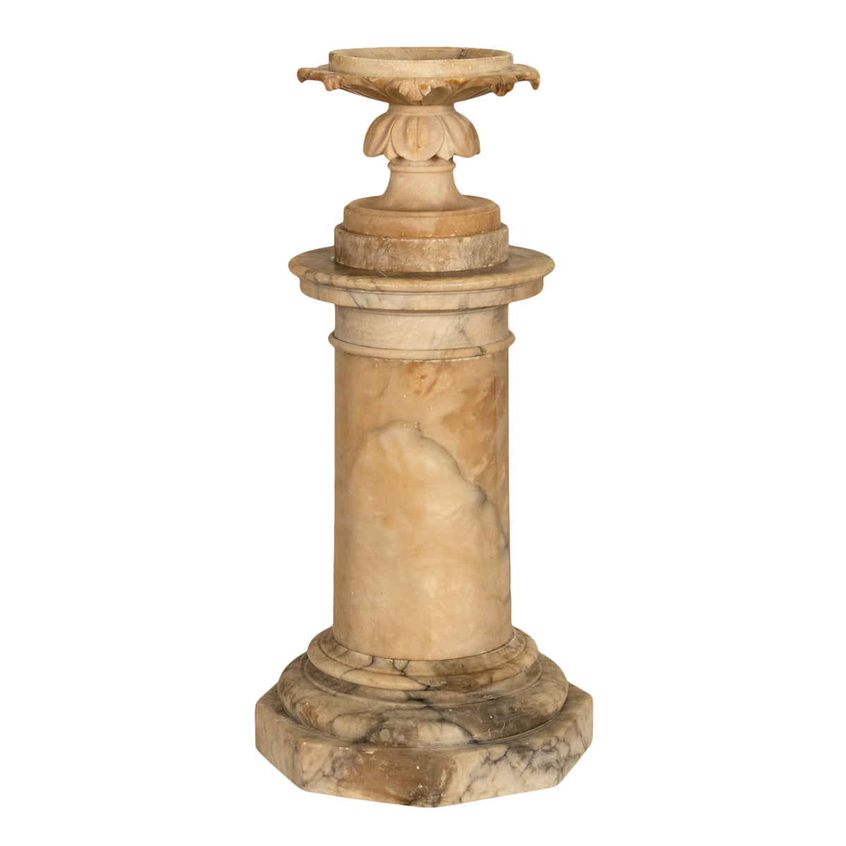 Antique 19th Century Italian Carved Alabaster Neoclassical Urn on Pedestal 1850