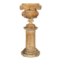 Antique 19th Century Italian Carved Alabaster Neoclassical Urn on Pedestal 1850
