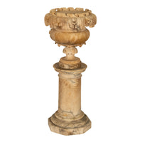 Antique 19th Century Italian Carved Alabaster Neoclassical Urn on Pedestal 1850