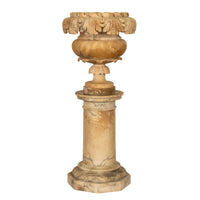 Antique 19th Century Italian Carved Alabaster Neoclassical Urn on Pedestal 1850