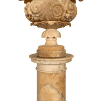Antique 19th Century Italian Carved Alabaster Neoclassical Urn on Pedestal 1850