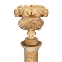 Antique 19th Century Italian Carved Alabaster Neoclassical Urn on Pedestal 1850