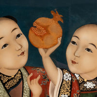 Antique Chinese Export Qing Dynasty Reverse Painting on Glass of Children 1860