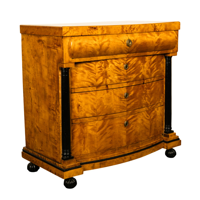 Antique Austrian Biedermeier Golden Birch Ebony Chest of Drawers Commode 1820