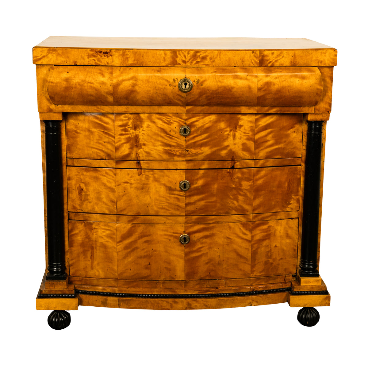 Antique Austrian Biedermeier Golden Birch Ebony Chest of Drawers Commode 1820