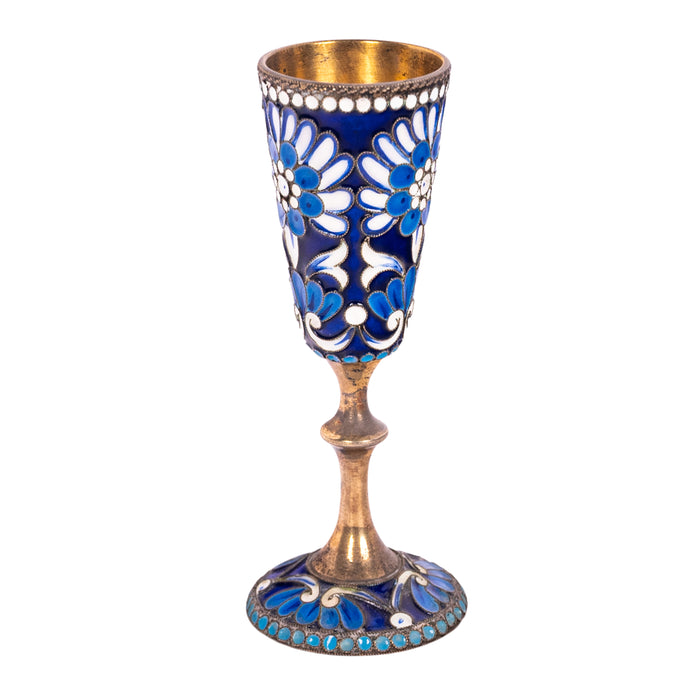 Antique Russian Silver Gilt Cloisonné Vodka Glass Goblet St. Petersburg 1900