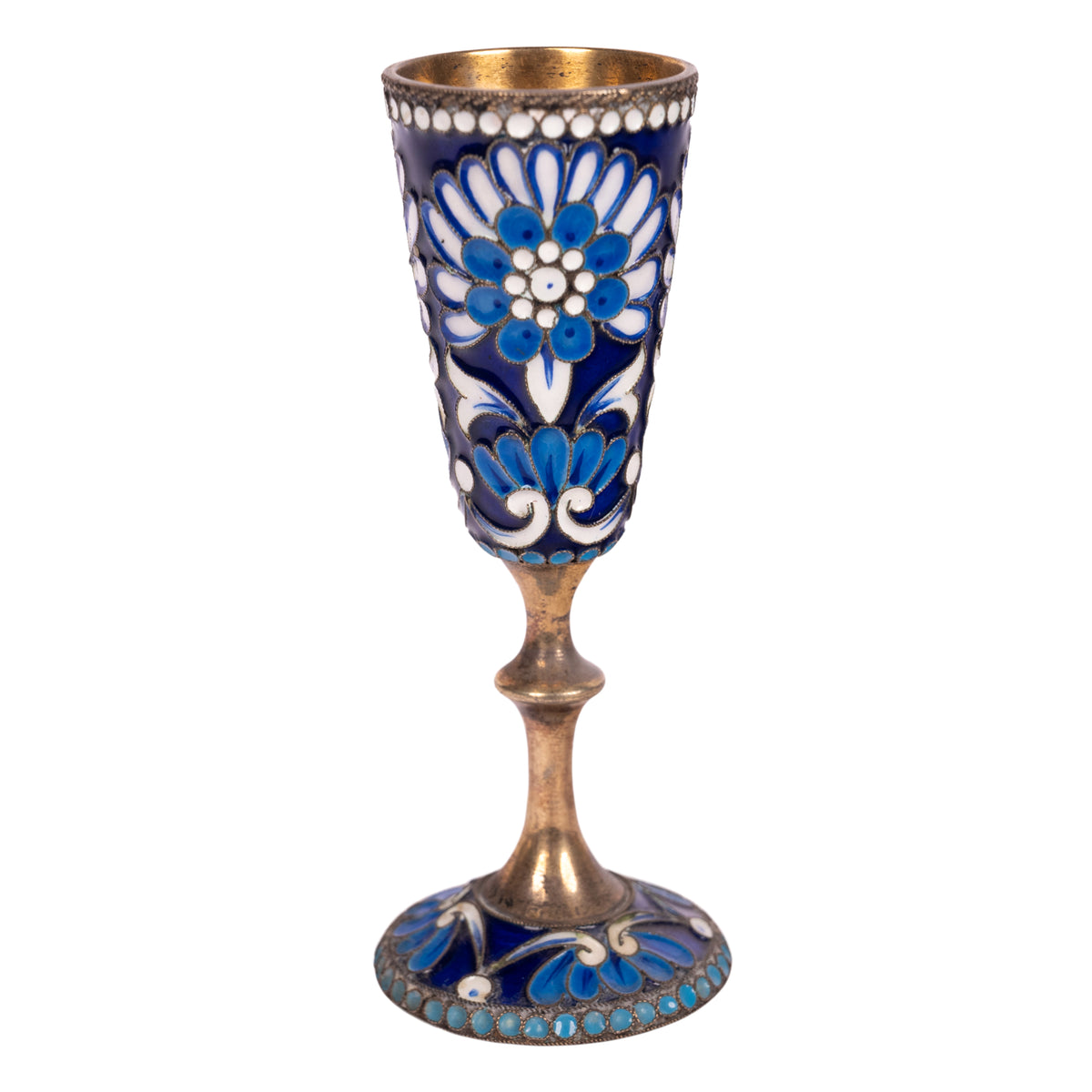 Antique Russian Silver Gilt Cloisonné Vodka Glass Goblet St. Petersburg 1900