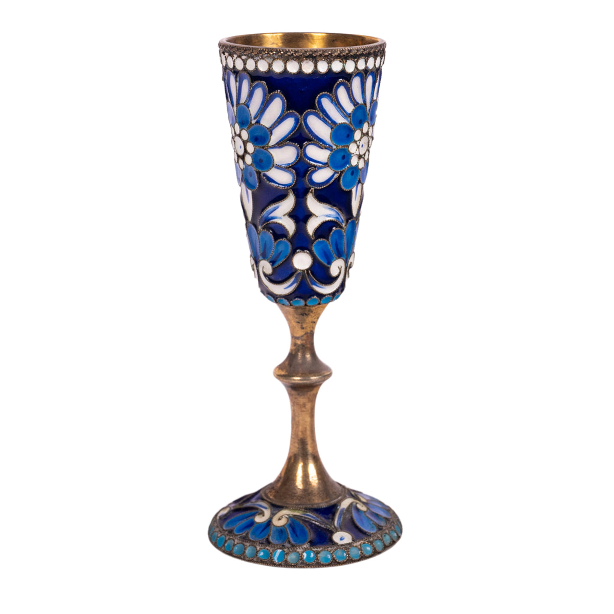 Antique Russian Silver Gilt Cloisonné Vodka Glass Goblet St. Petersburg 1900