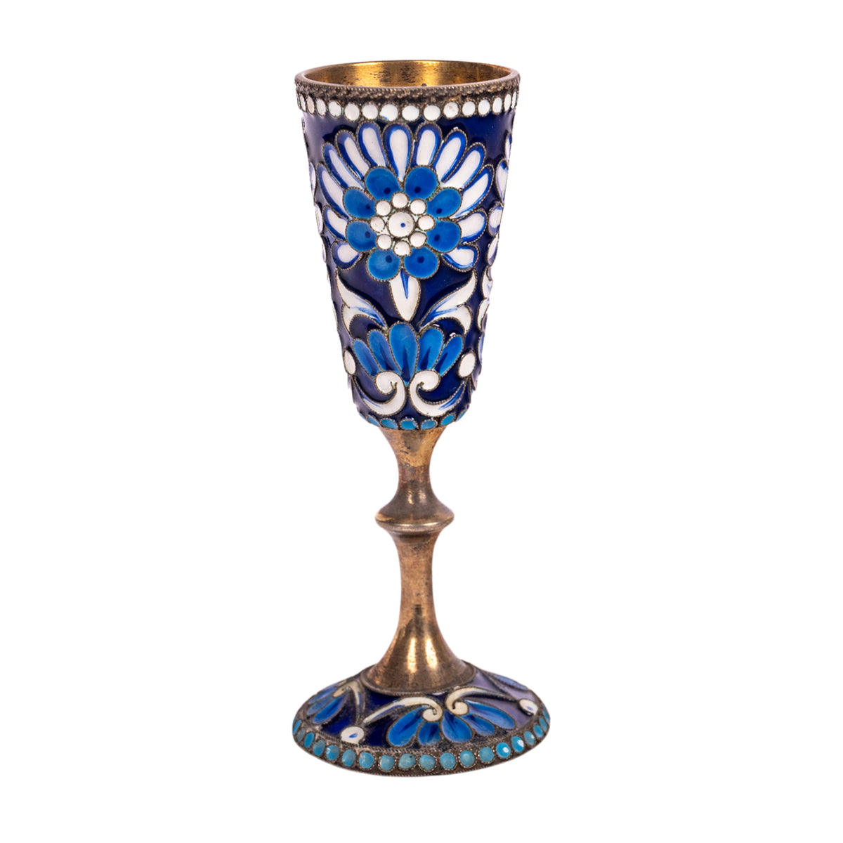 Antique Russian Silver Gilt Cloisonné Vodka Glass Goblet St. Petersburg 1900