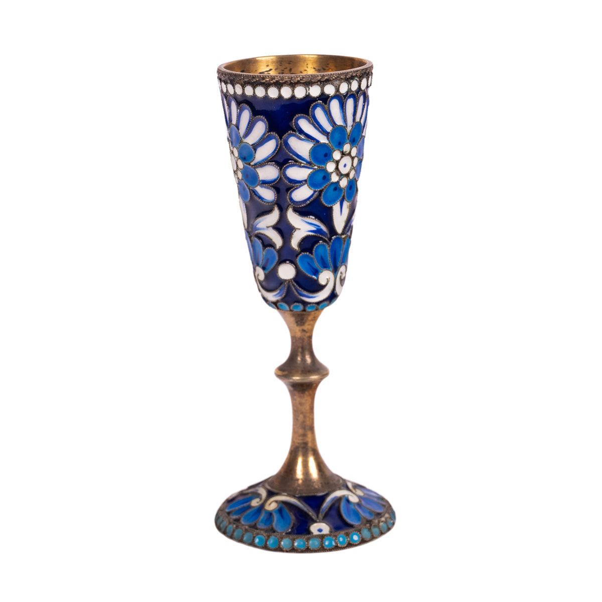 Antique Russian Silver Gilt Cloisonné Vodka Glass Goblet St. Petersburg 1900