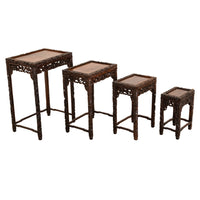 Antique Set of 4 Chinese Qing Dynasty Rosewood Carved Dragon Nesting Tables 1880