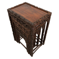 Antique Set of 4 Chinese Qing Dynasty Rosewood Carved Dragon Nesting Tables 1880